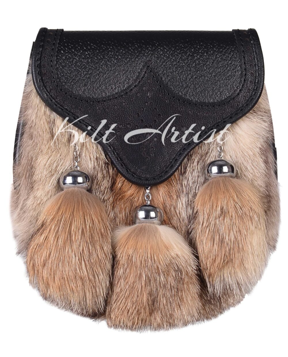 Coyote Fur Black Leather Bumble Bee Flap Sporran