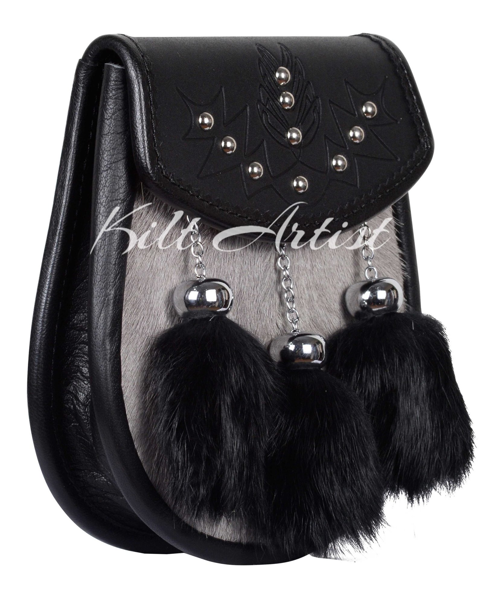 Gray Black Rabbit Fur Semi Dress Sporran - Image 2