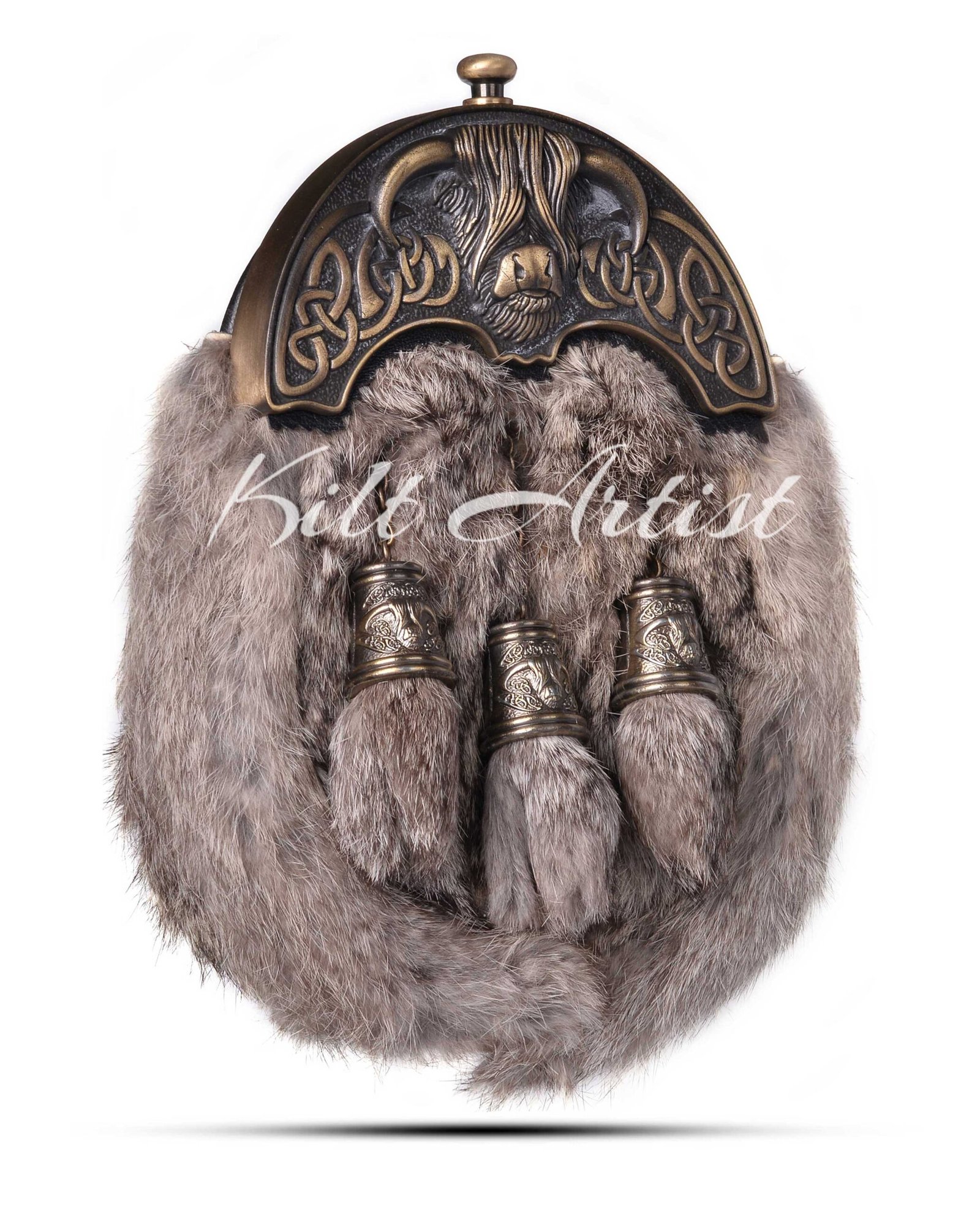 Brass Highland Cow Brown Rabbit Fur Full Dress Sporran