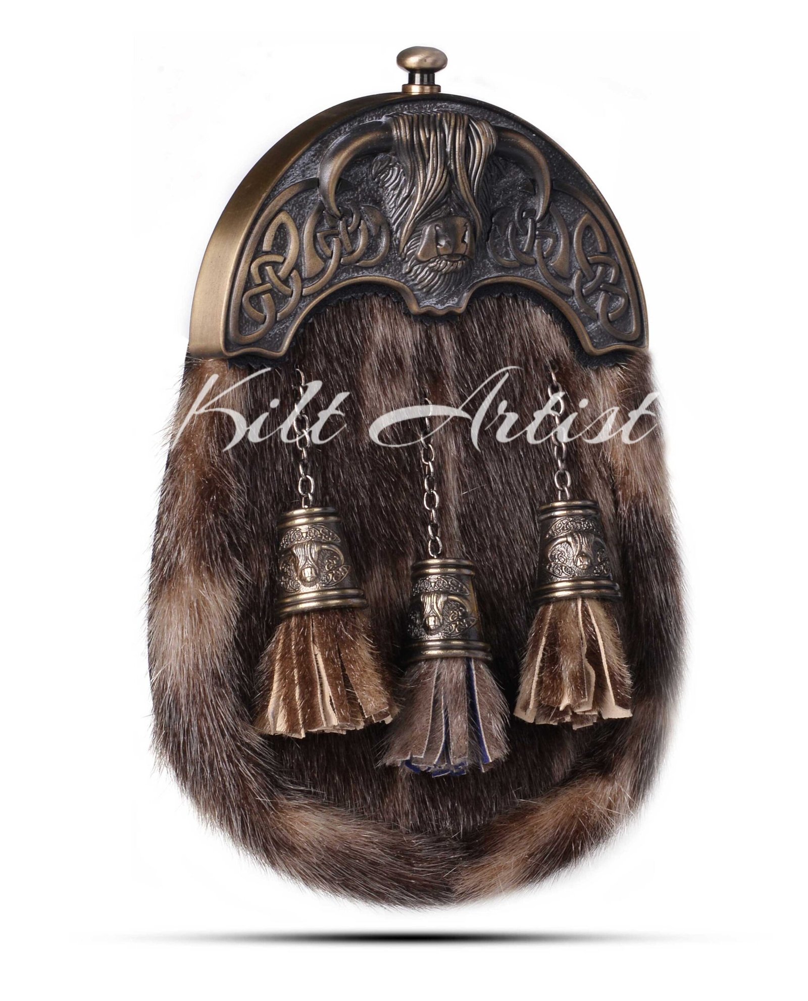 Brass Highland Cow Seal Fur Full Dress Sporran