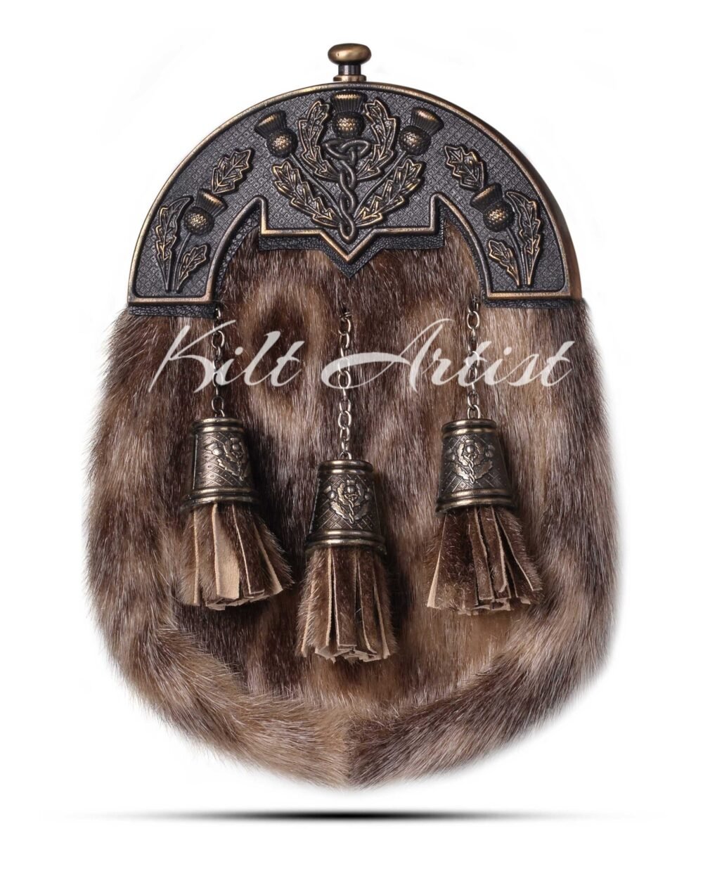 Brass Thistle Seal Fur Full Dress Sporran