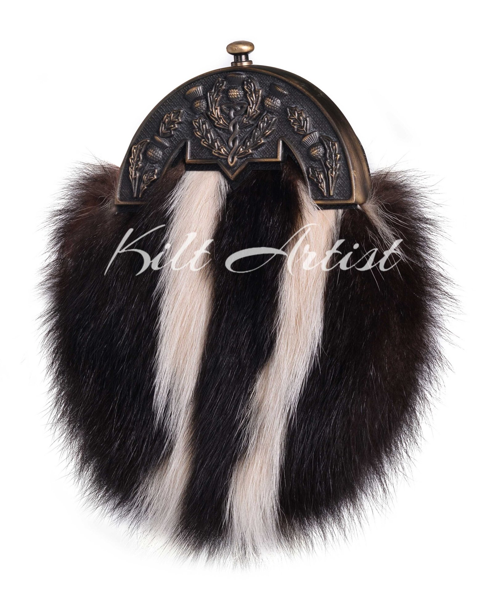 Brass Thistle Skunk Fur Full Dress Sporran