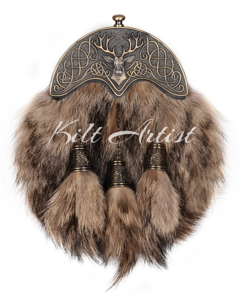 Coyote Fur Brass Stag Head Full Dress Sporran