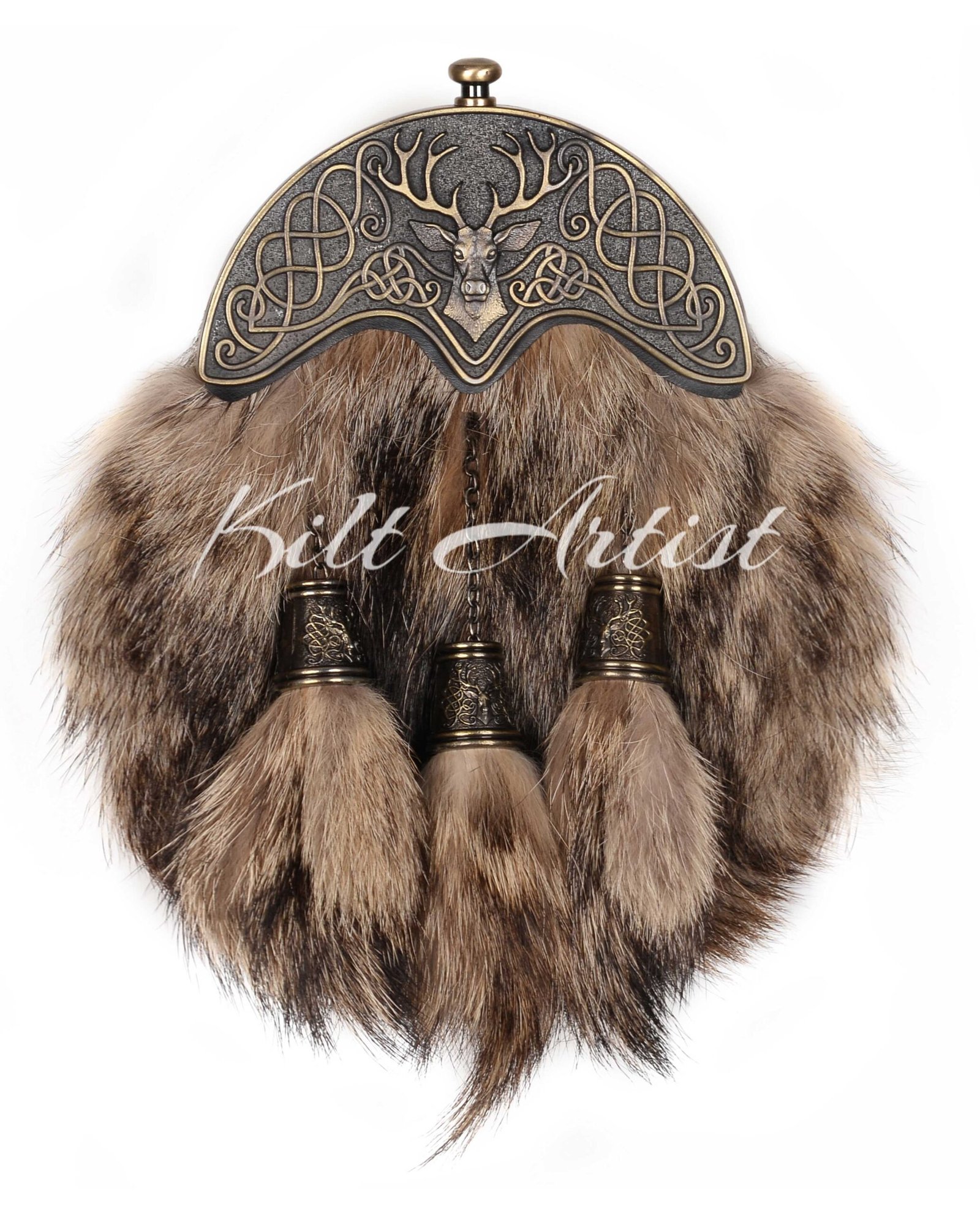 Coyote Fur Brass Stag Head Full Dress Sporran