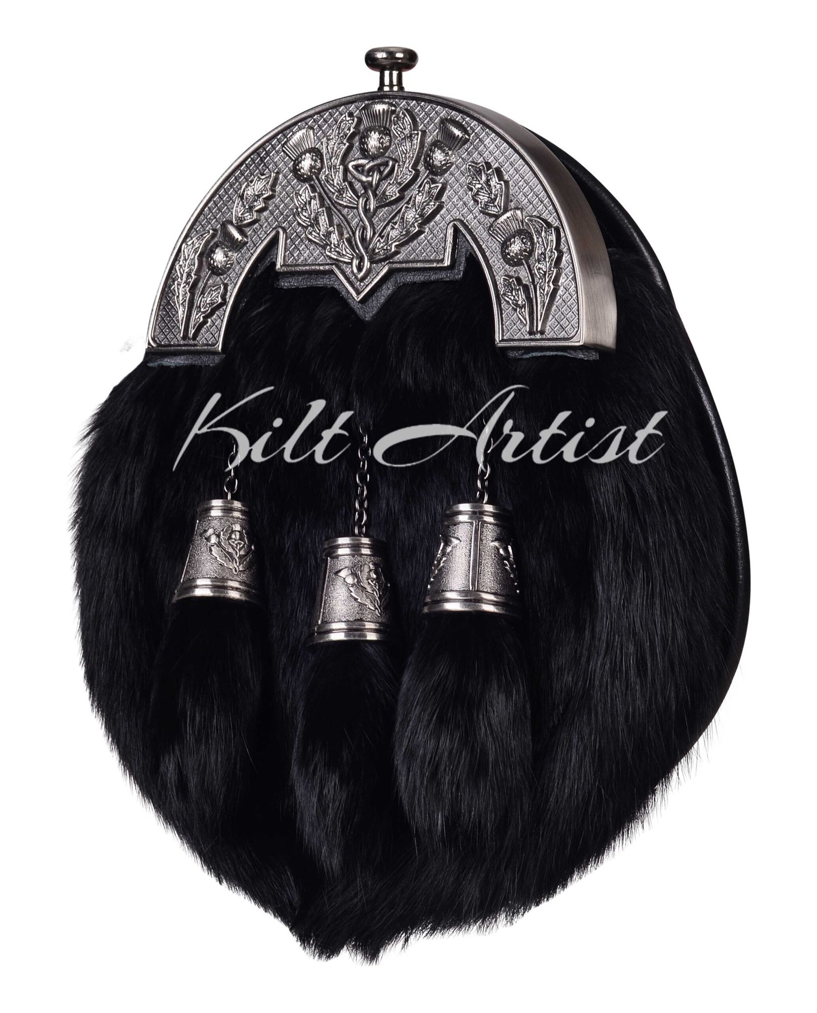 Nickle Brushed Thistle Black Rabbit Fur Full Dress Sporran