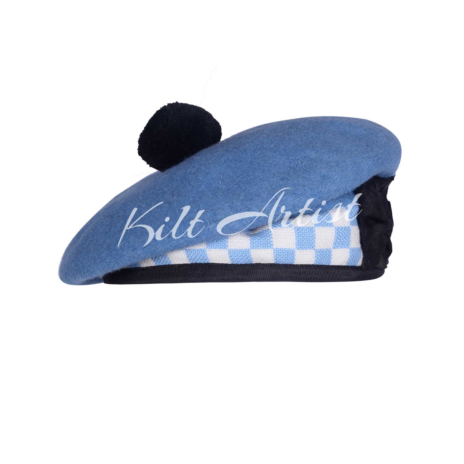 Sky Blue Wool Sky Blue White Diced Balmoral Cap