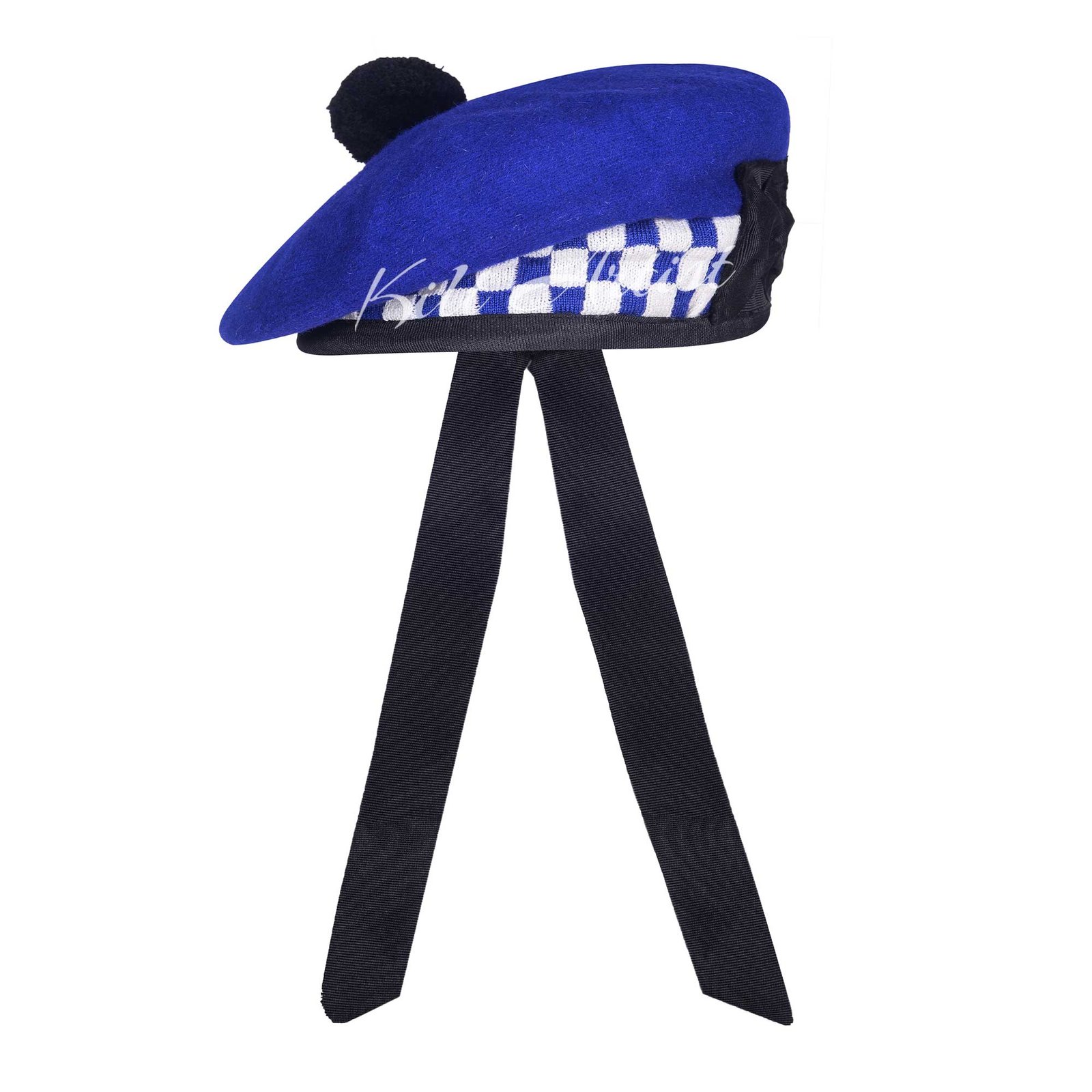 Royal Blue Wool Royal Blue White Diced Balmoral Cap