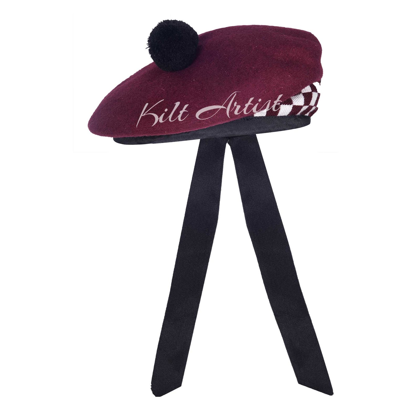 Maroon Wool Maroon White Diced Balmoral Cap