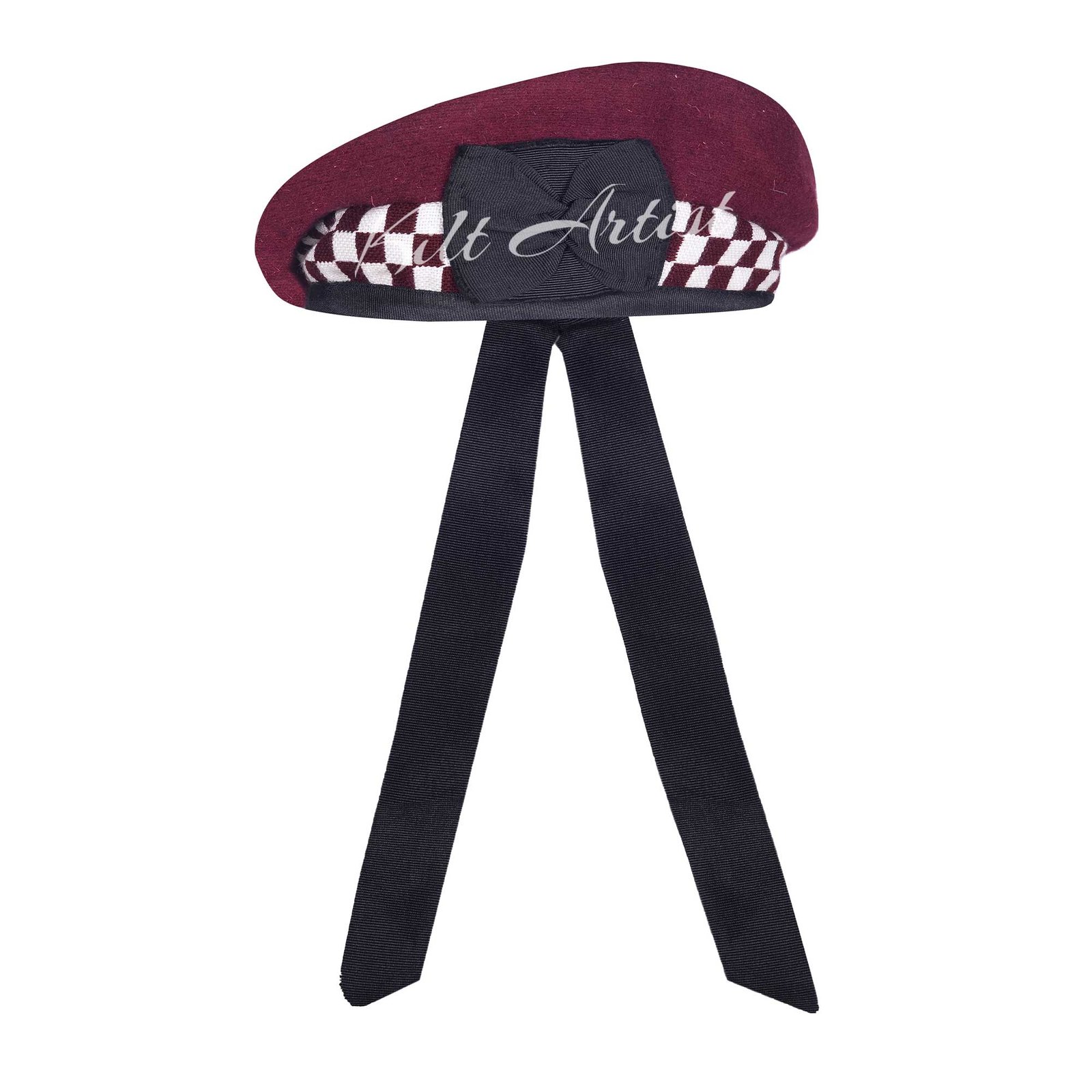 Maroon Wool Maroon White Diced Balmoral Cap
