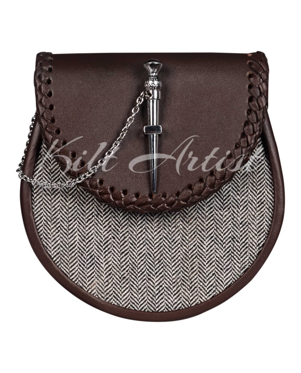 Brown Leather and Gray Tweed Day Sporran