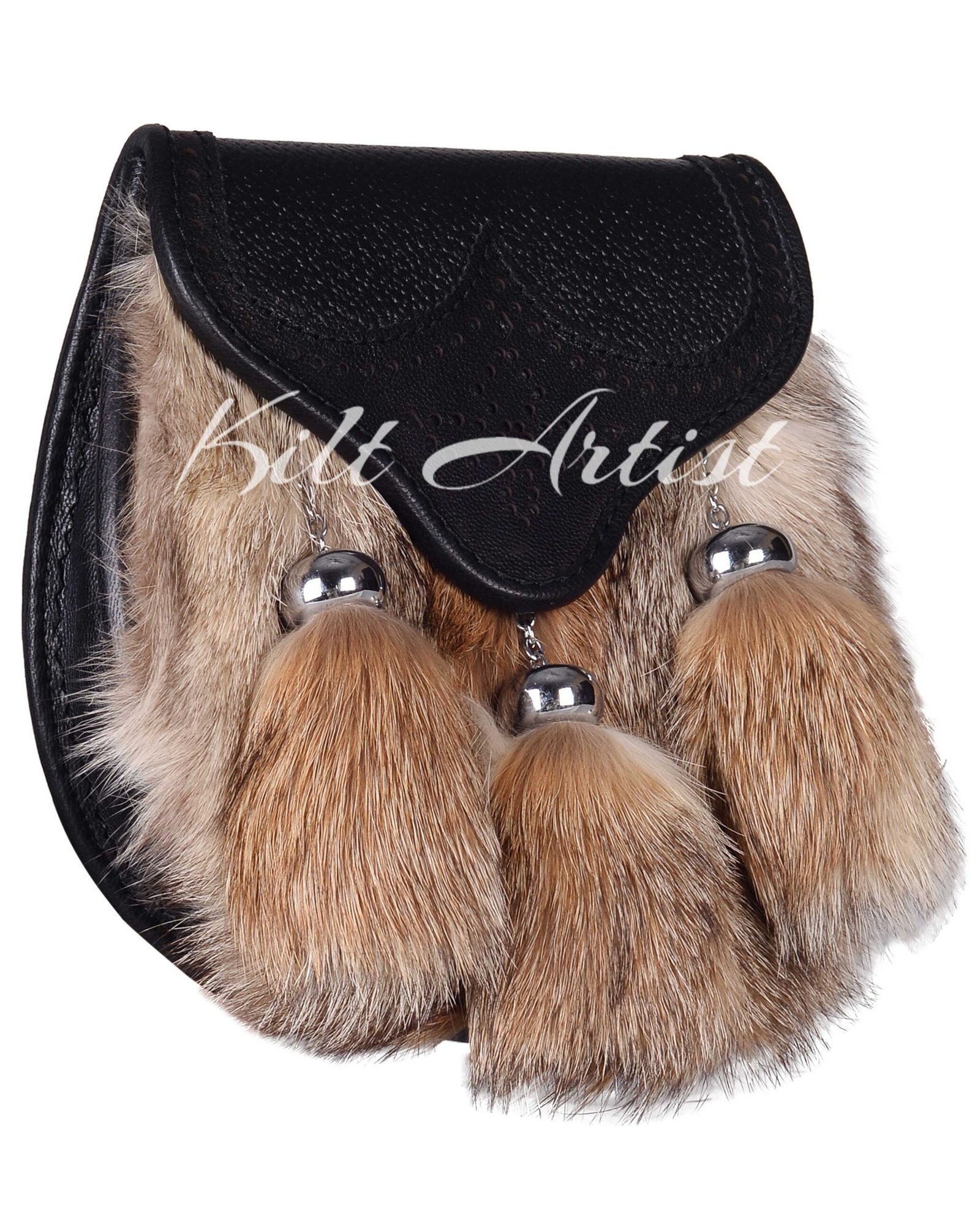 Coyote Fur Black Leather Bumble Bee Flap Sporran - Image 2