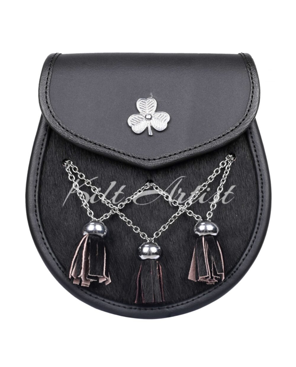 Scottish Black Leather Sami Dress Irish Shamrock Sporran
