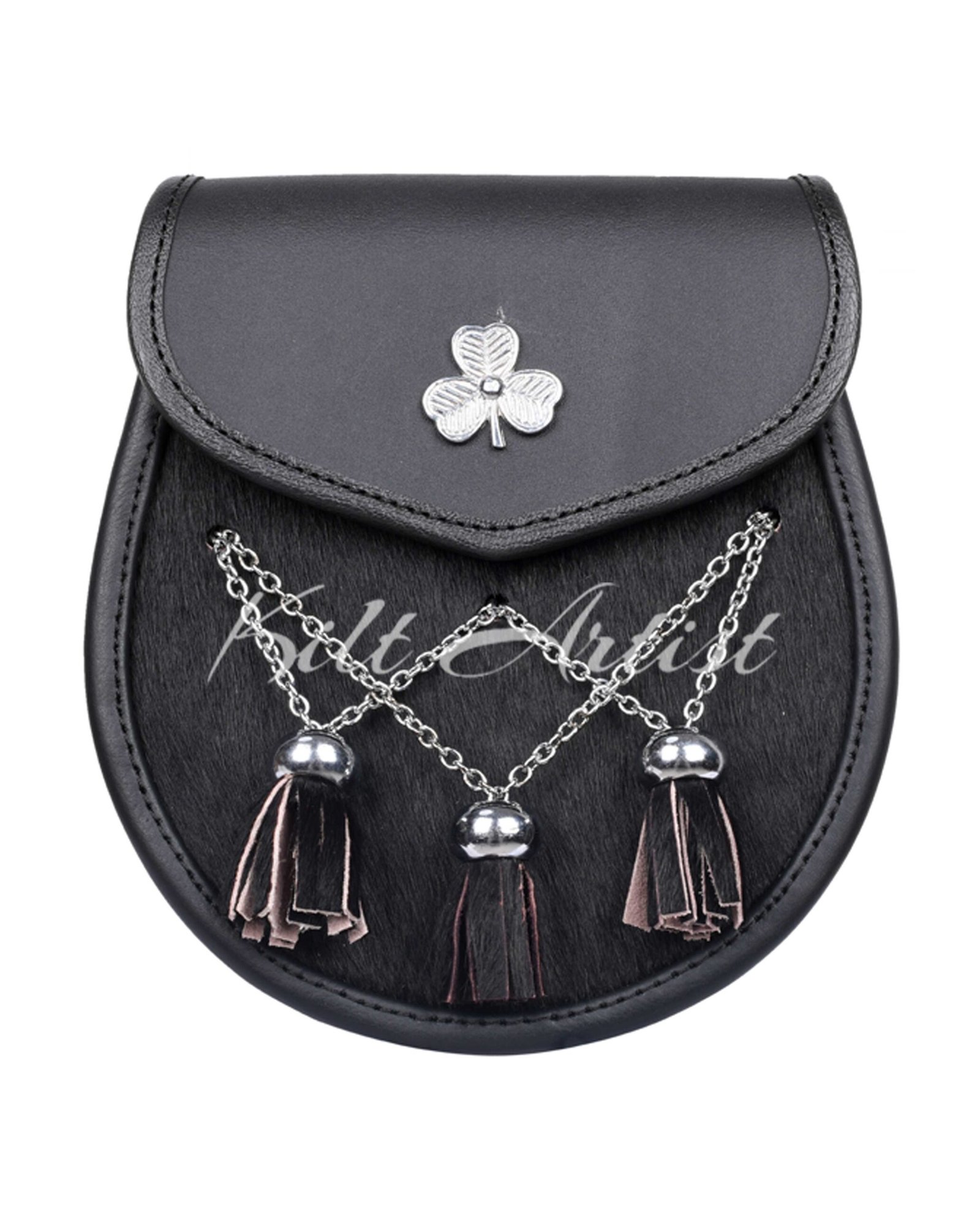 Scottish Black Leather Sami Dress Irish Shamrock Sporran