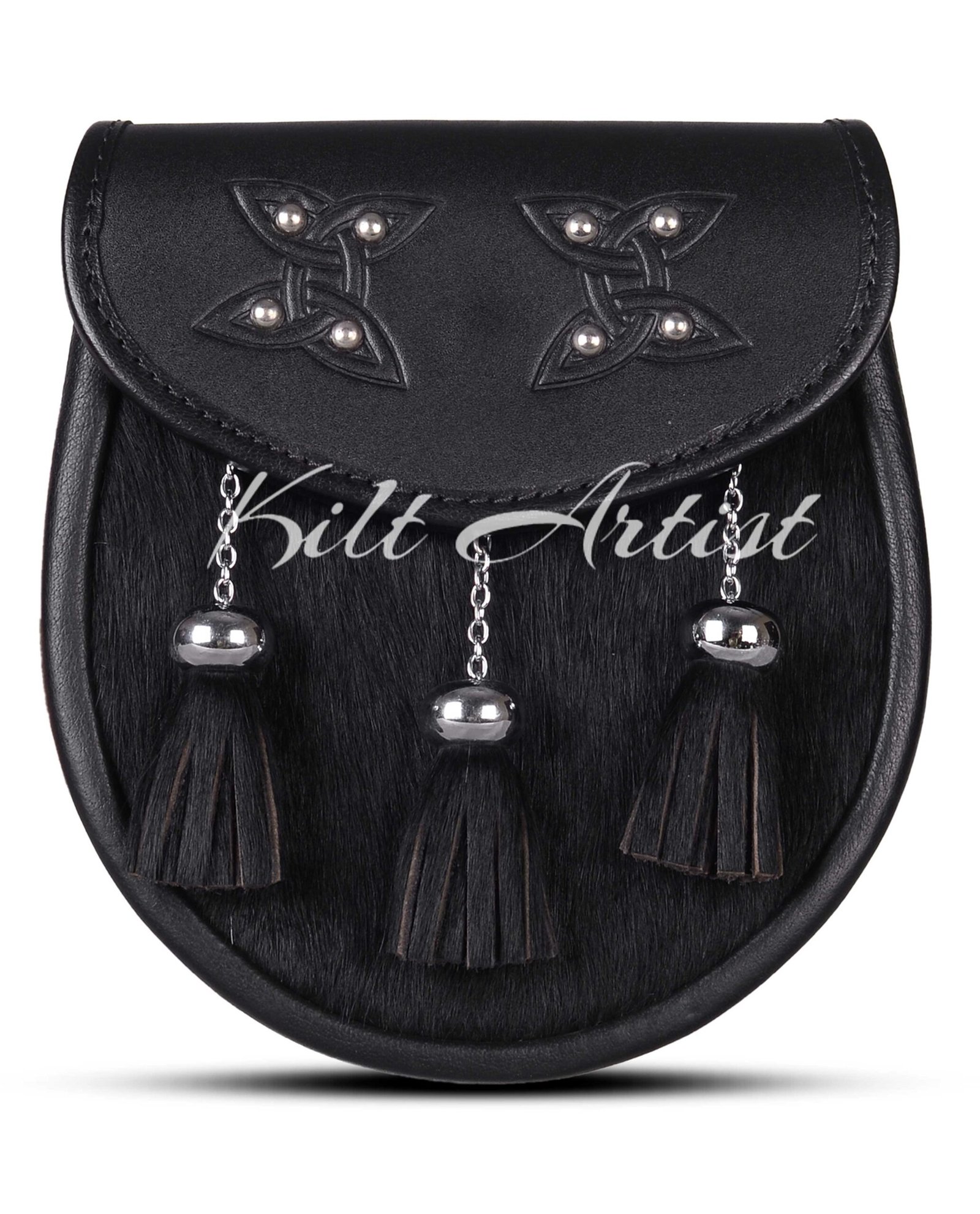 Two Celtic Knots Black Bovine Fur Semi Dress Sporran