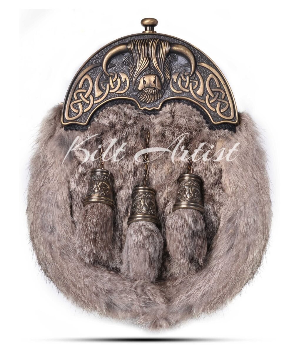 Brass Highland Cow Brown Rabbit Fur Full Dress Sporran
