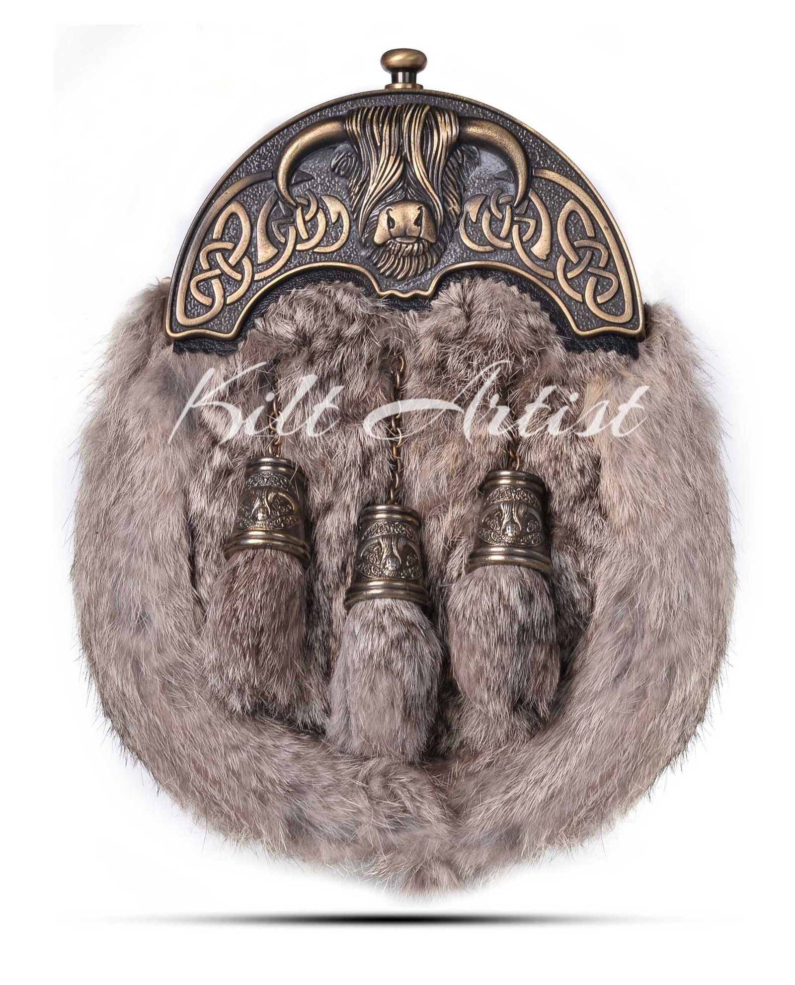 Brass Highland Cow Brown Rabbit Fur Full Dress Sporran