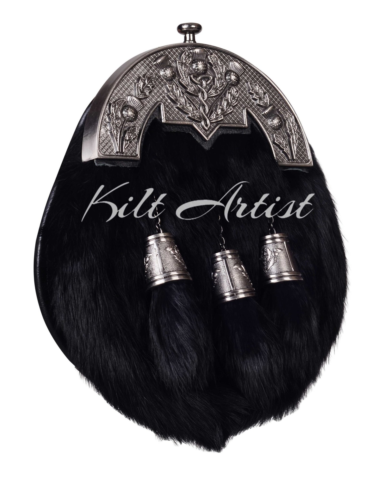 Nickle Brushed Thistle Black Rabbit Fur Full Dress Sporran