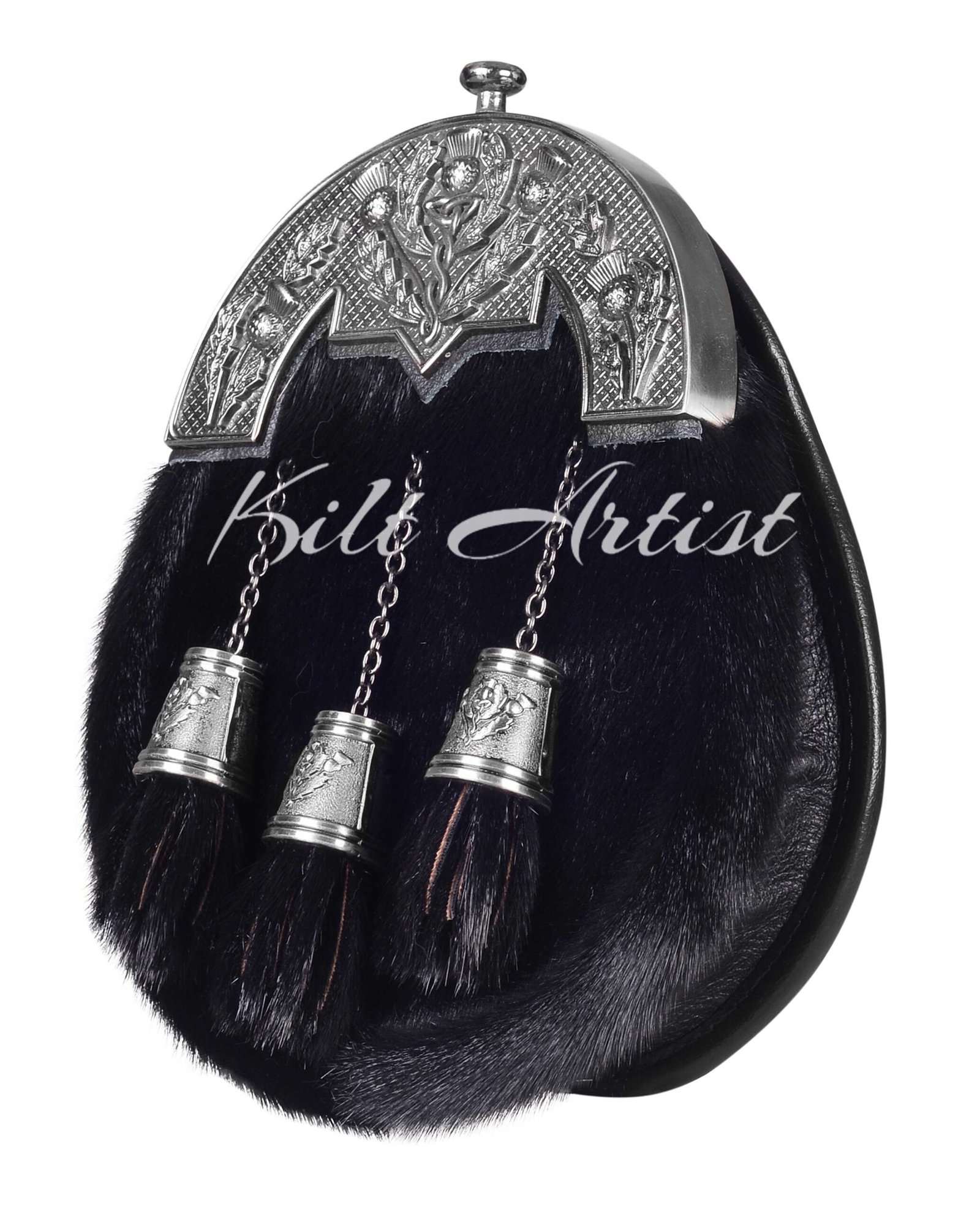Nickle Brushed Thistle Black Seal Fur Full Dress Sporran