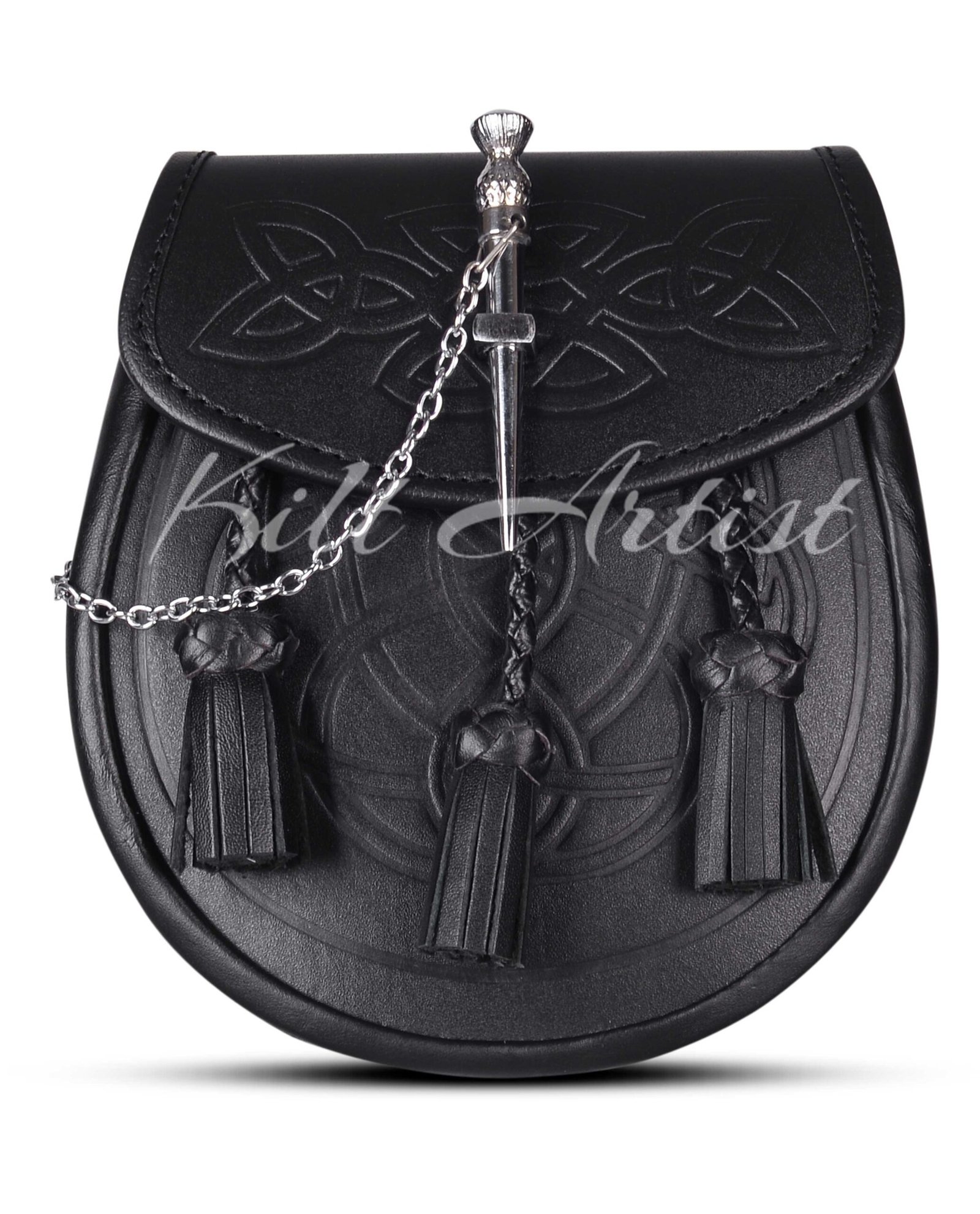 Black Leather Pin Lock Embossed Day Sporran