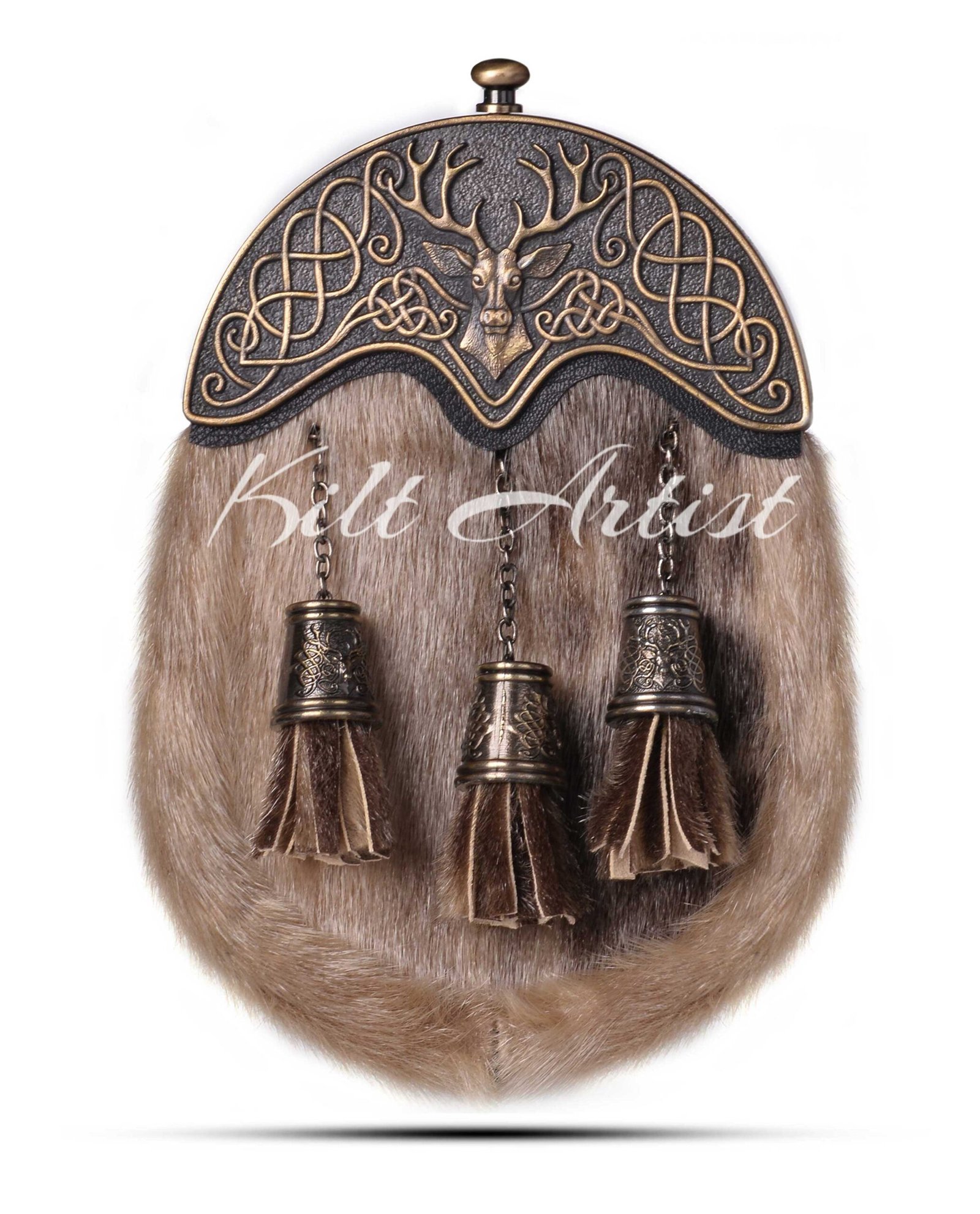 Brass Stag Head Seal Fur Full Dress Sporran