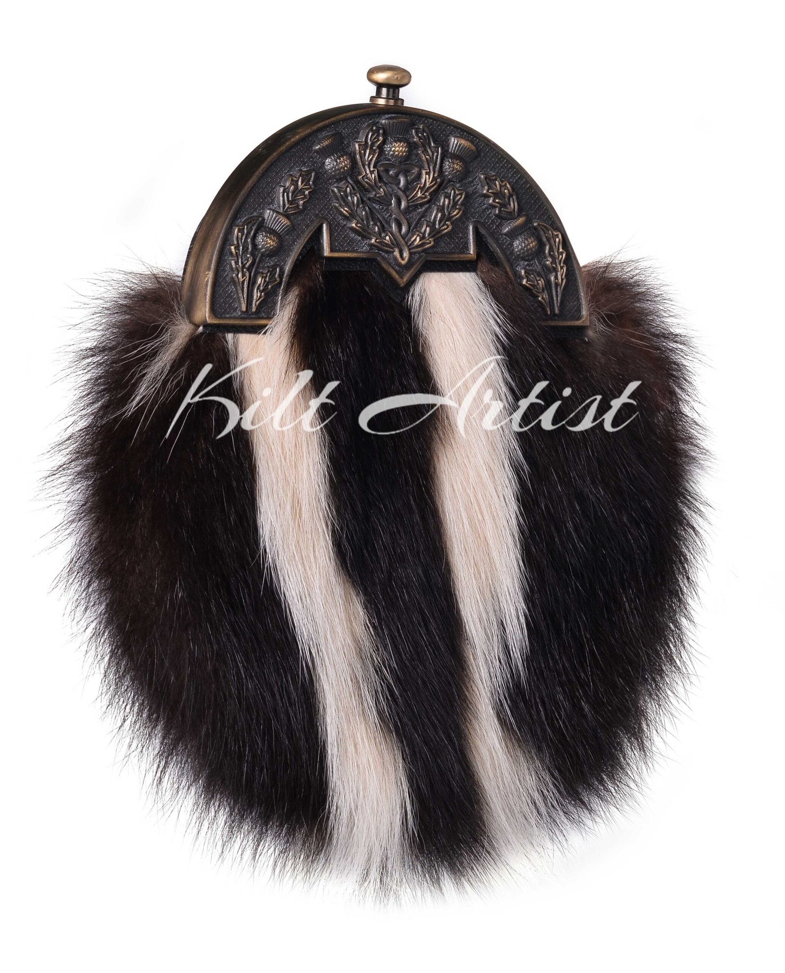 Brass Thistle Skunk Fur Full Dress Sporran