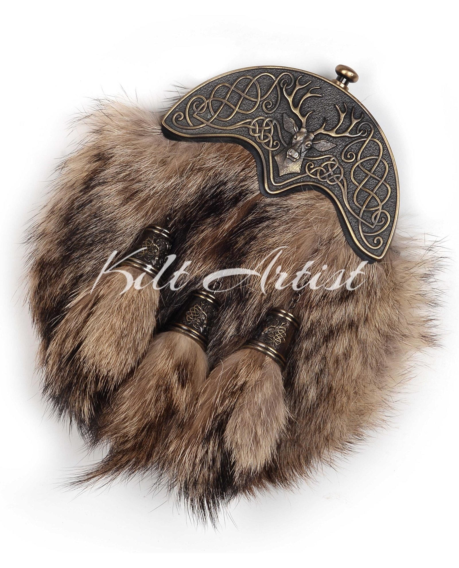 Coyote Fur Brass Stag Head Full Dress Sporran