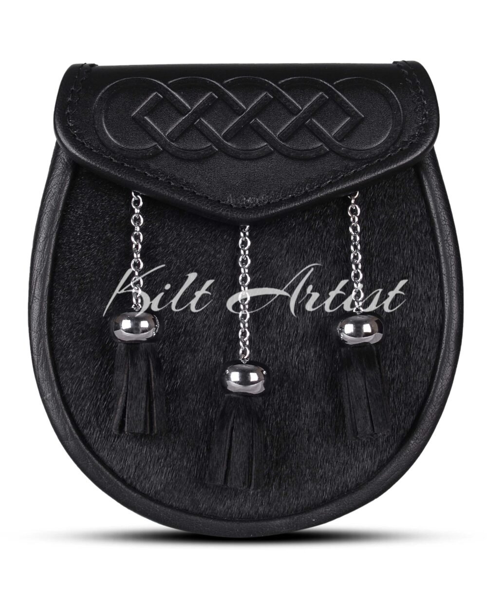 Endless Celtic Knot Embossed Black Bovine Fur Semi Dress Sporran