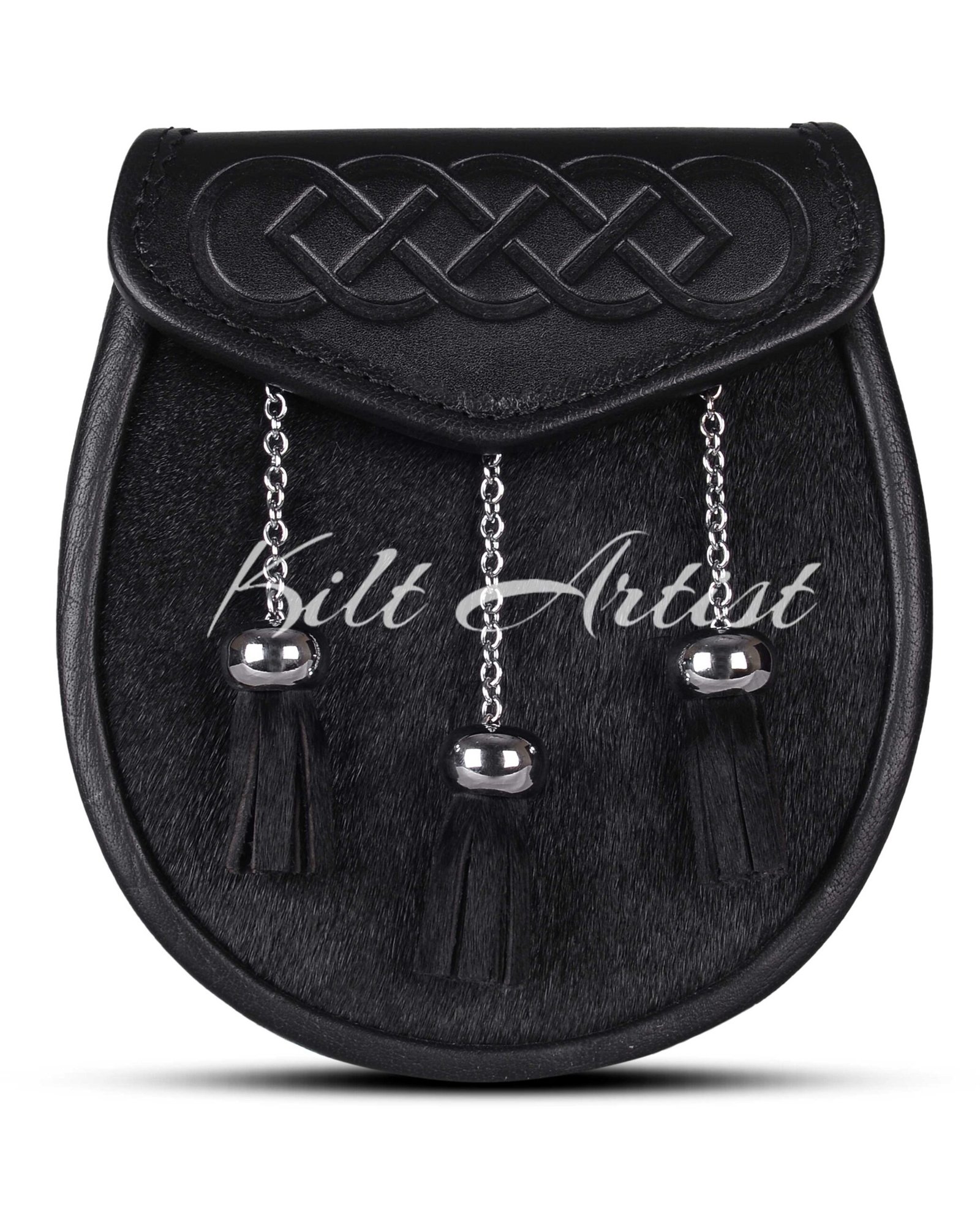 Endless Celtic Knot Embossed Black Bovine Fur Semi Dress Sporran