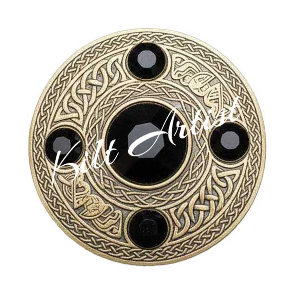 Scottish Fly plaid Brooch Pin Black Crystal