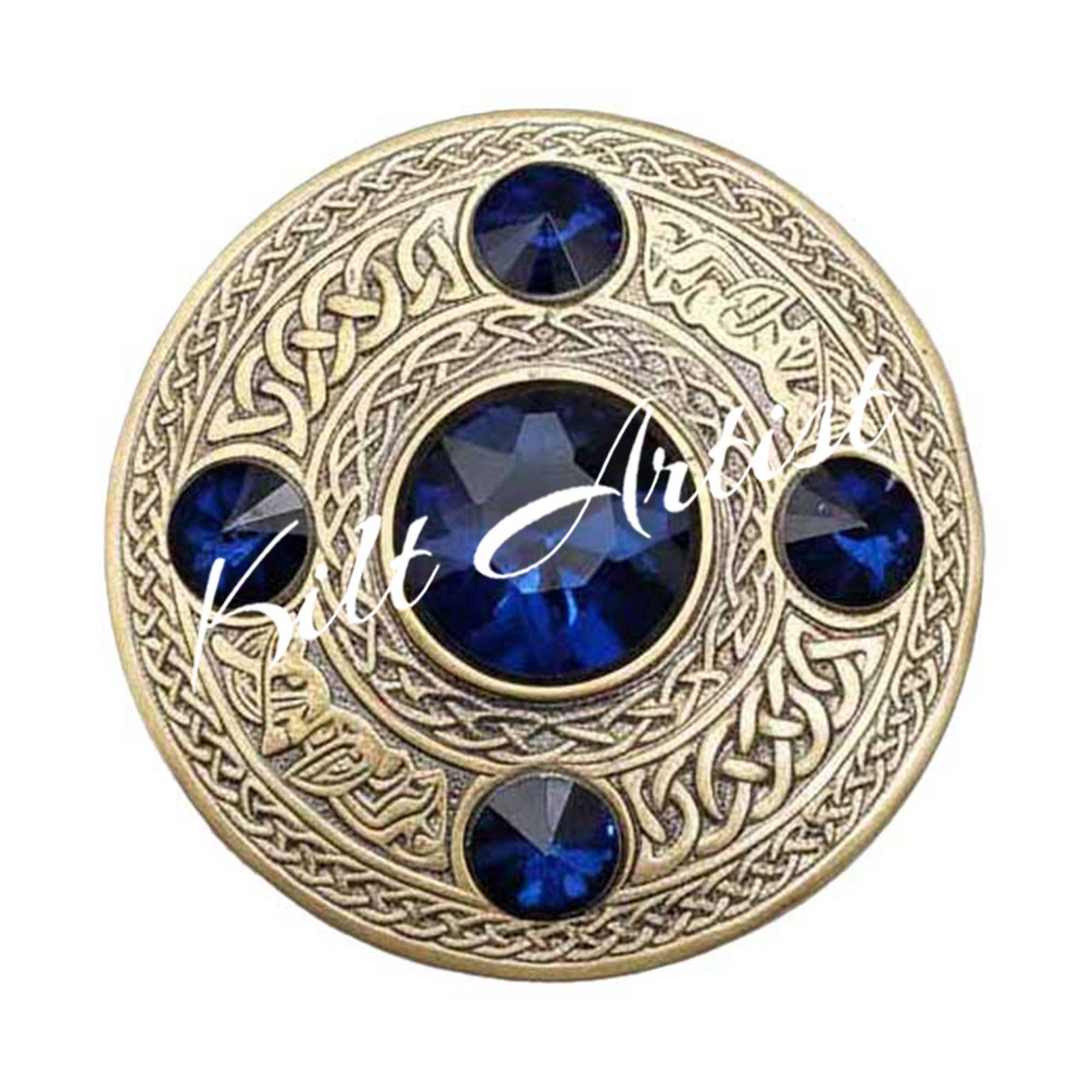 Scottish Fly plaid Brooch Pin Blue Crystal