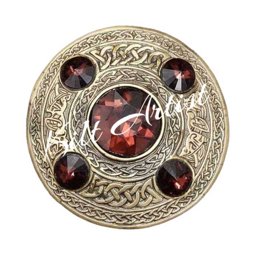 Scottish Fly plaid Brooch Pin Brown Crystal