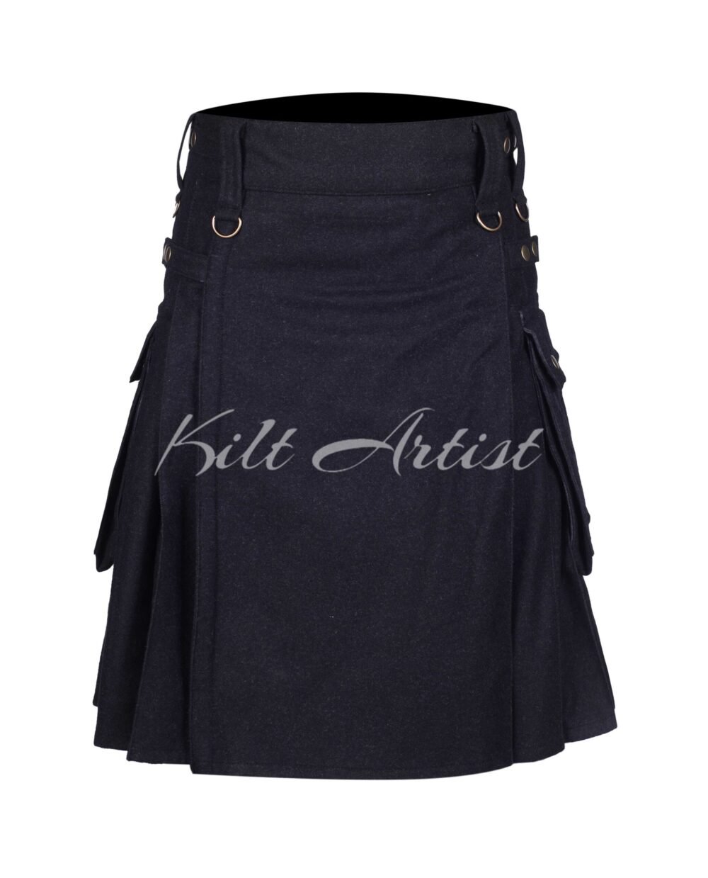 Charcoal Black Wool Utility Kilt