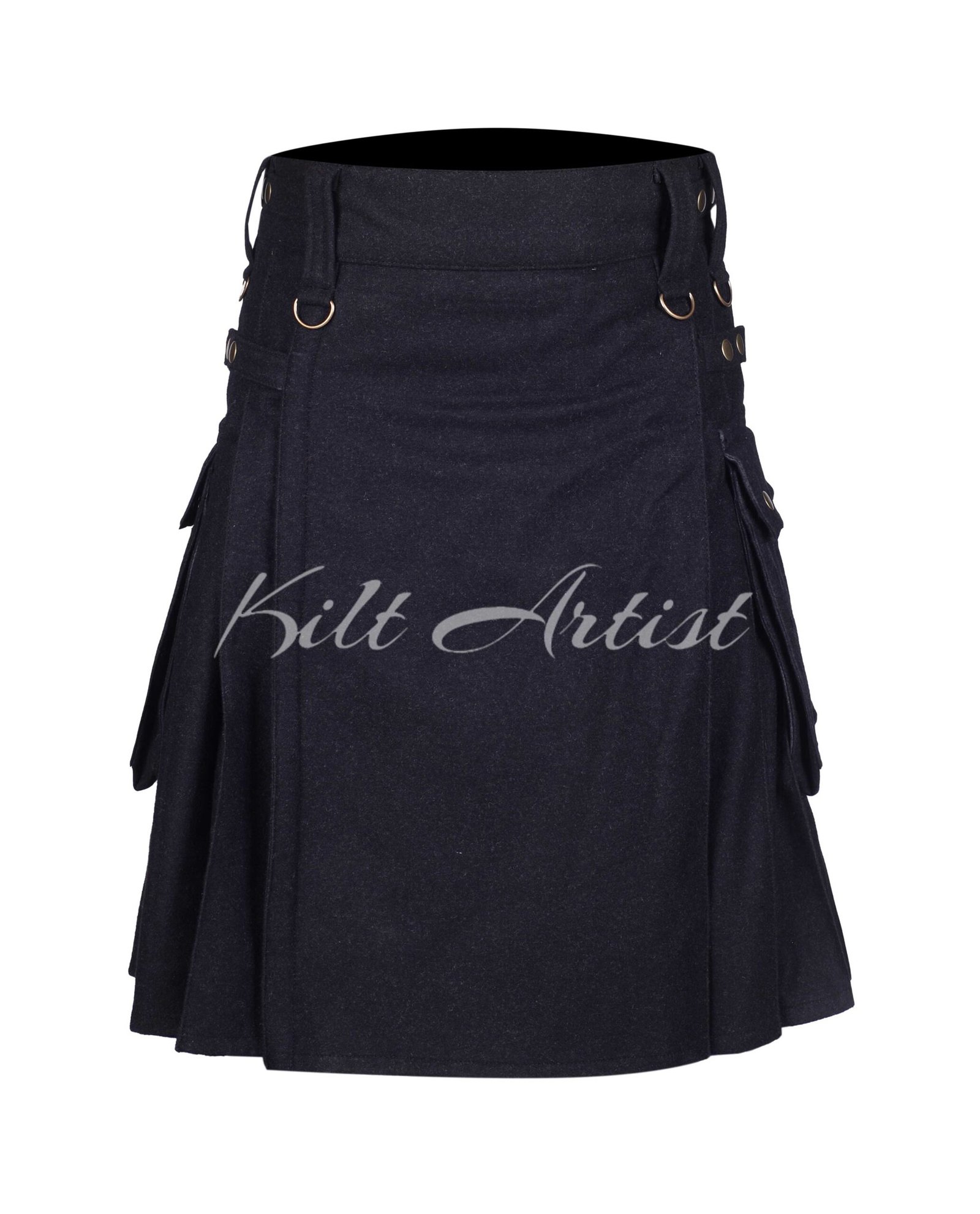 Charcoal Black Wool Utility Kilt