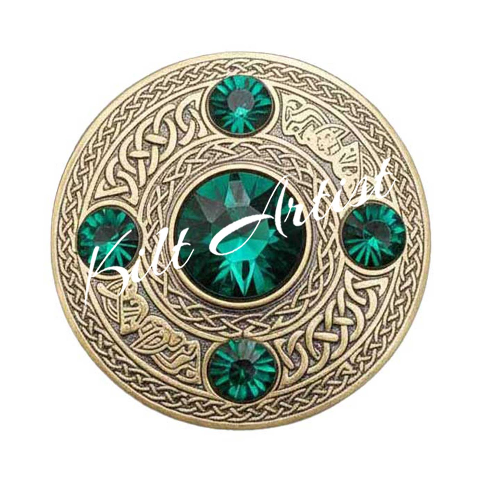 Scottish Fly plaid Brooch Pin Green Crystal