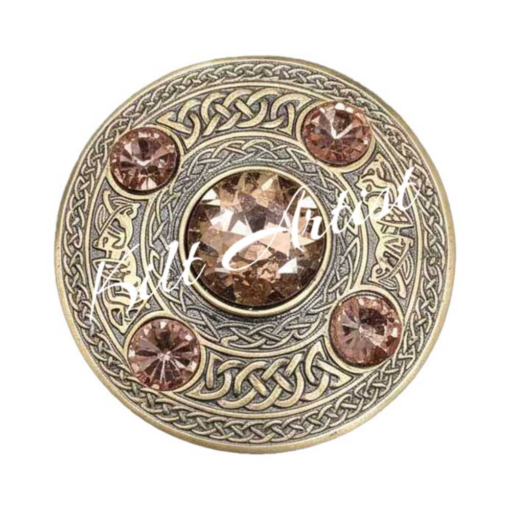 Scottish Fly plaid Brooch Pin Light Brown Crystal