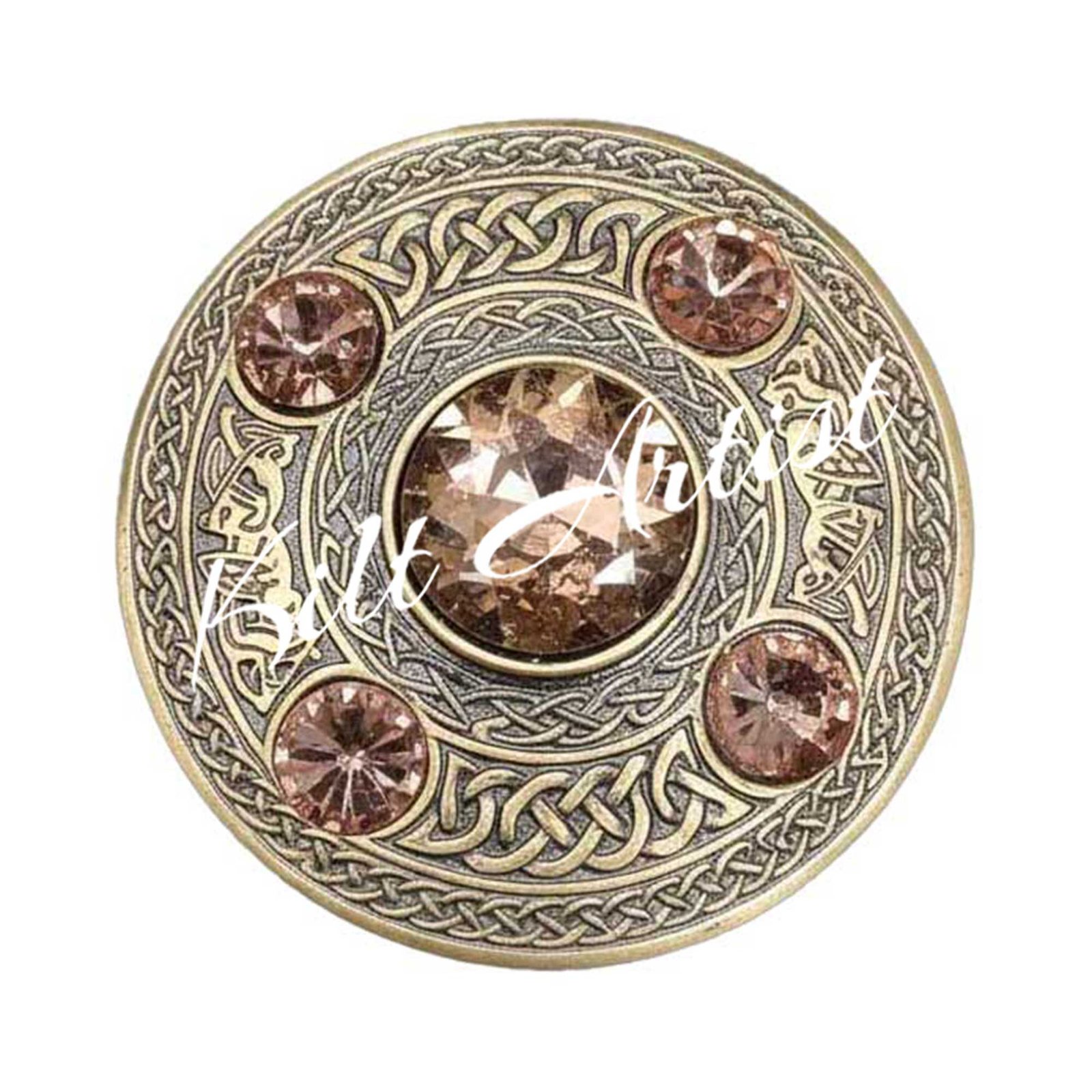 Scottish Fly plaid Brooch Pin Light Brown Crystal