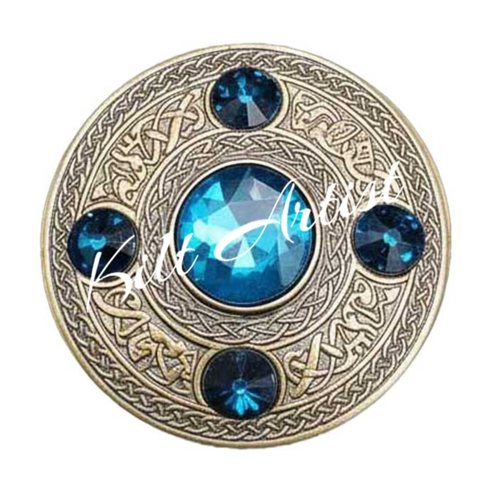 Scottish Fly plaid Brooch Pin Sky Blue Crystal