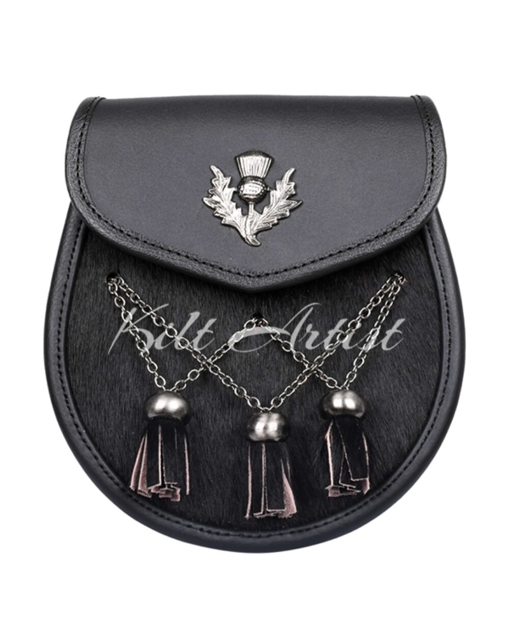 Scottish Black Leather Sami Dress Thistle Sporran