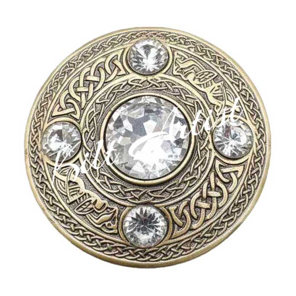 Scottish Fly plaid Brooch Pin White Crystal