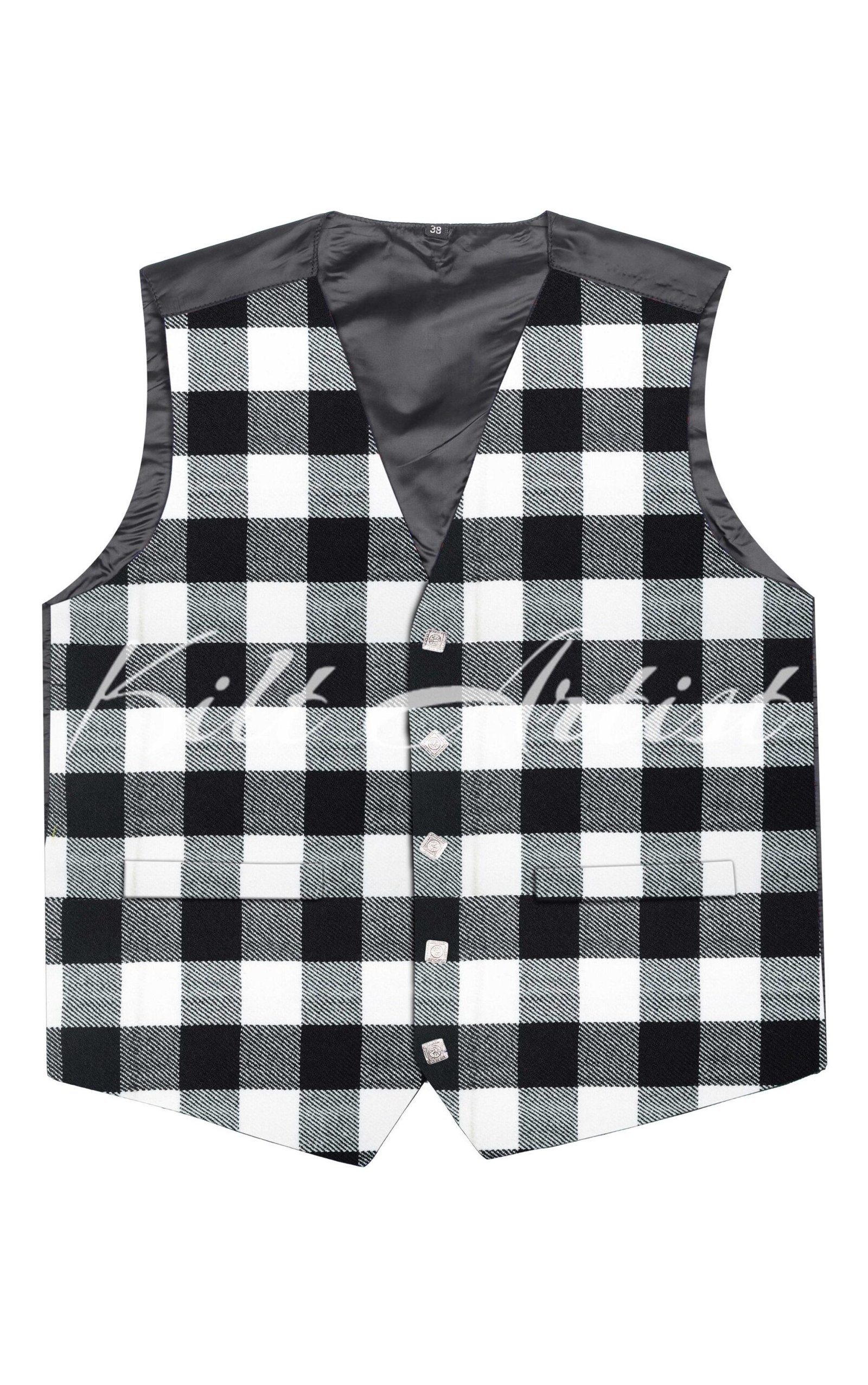 White Black rob Roy Tartan Argyll Waistcoat
