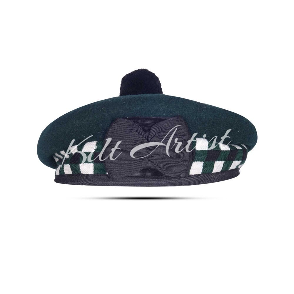 Green Wool Green White Black Diced Balmoral Cap