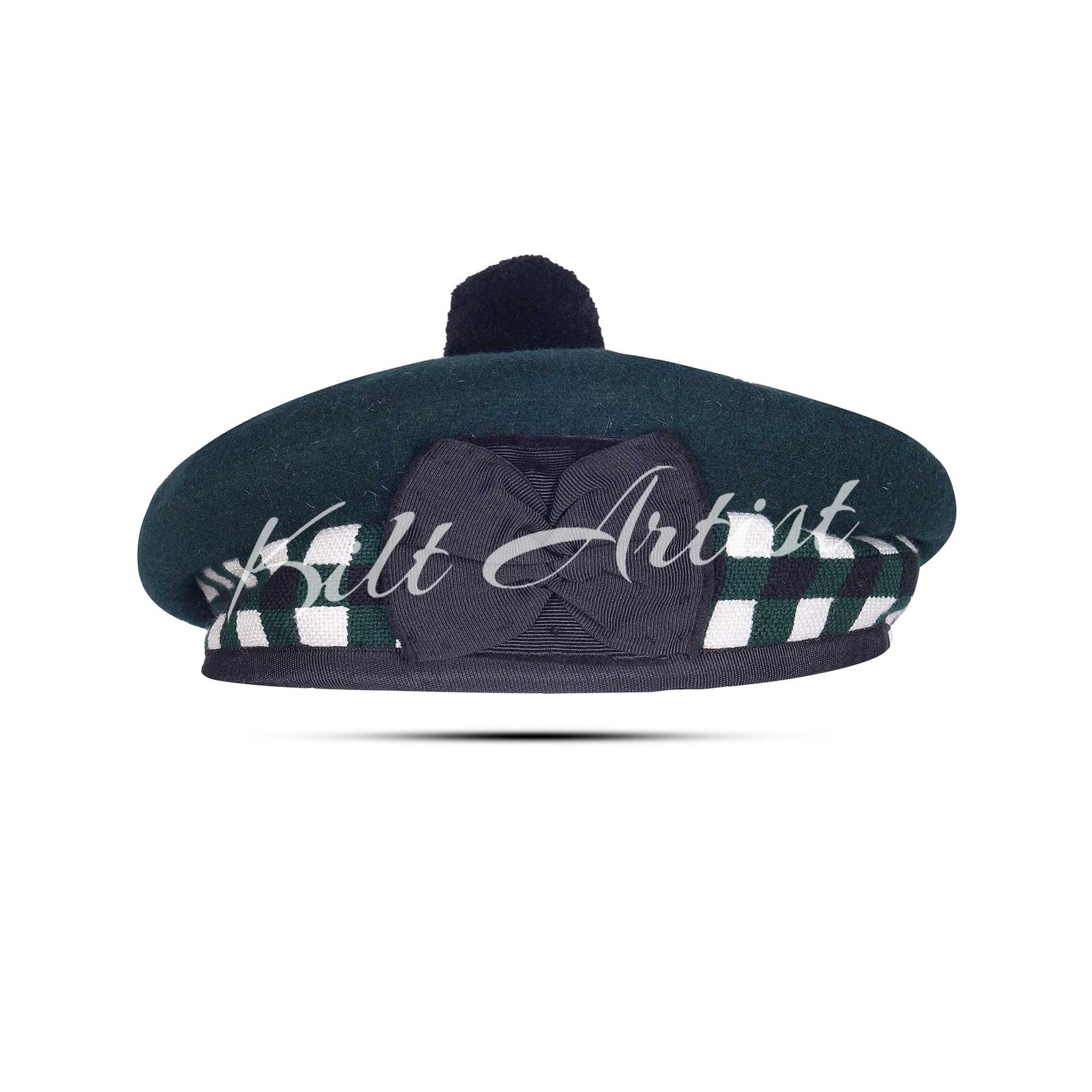Green Wool Green White Black Diced Balmoral Cap