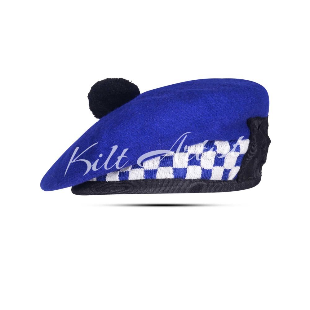 Royal Blue Wool Royal Blue White Diced Balmoral Cap