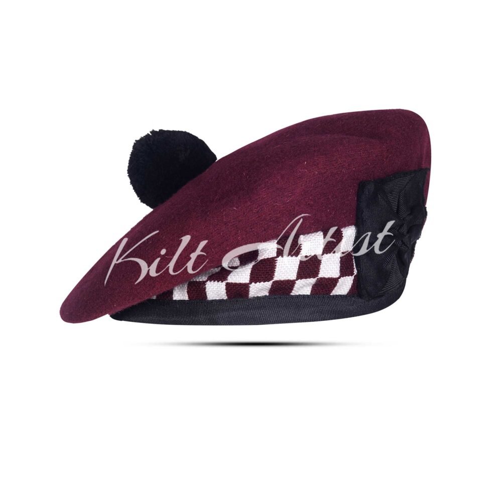 Maroon Wool Maron White Diced Balmoral Diced Cap