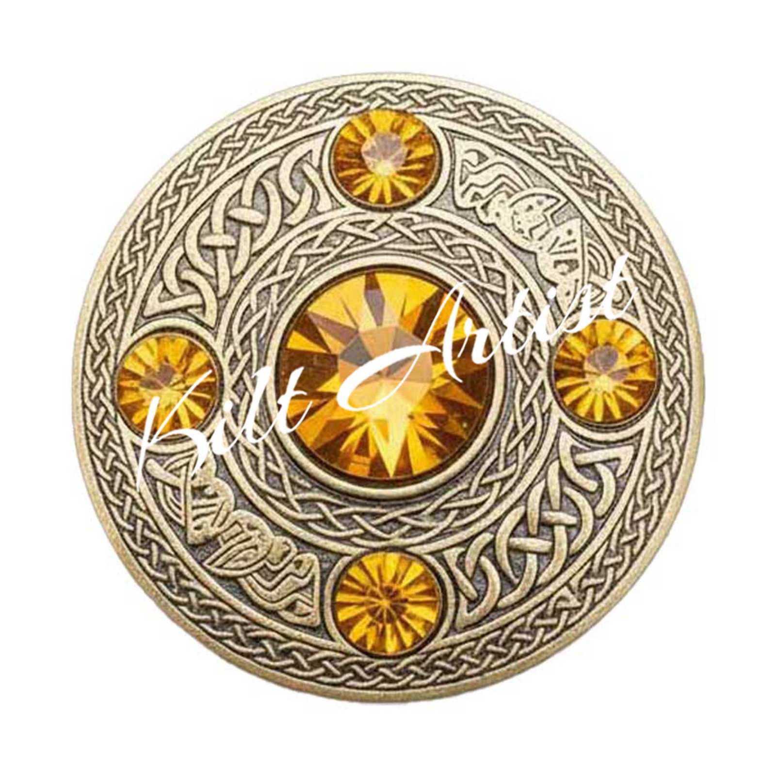 Scottish Fly plaid Brooch Pin Yellow Crystal