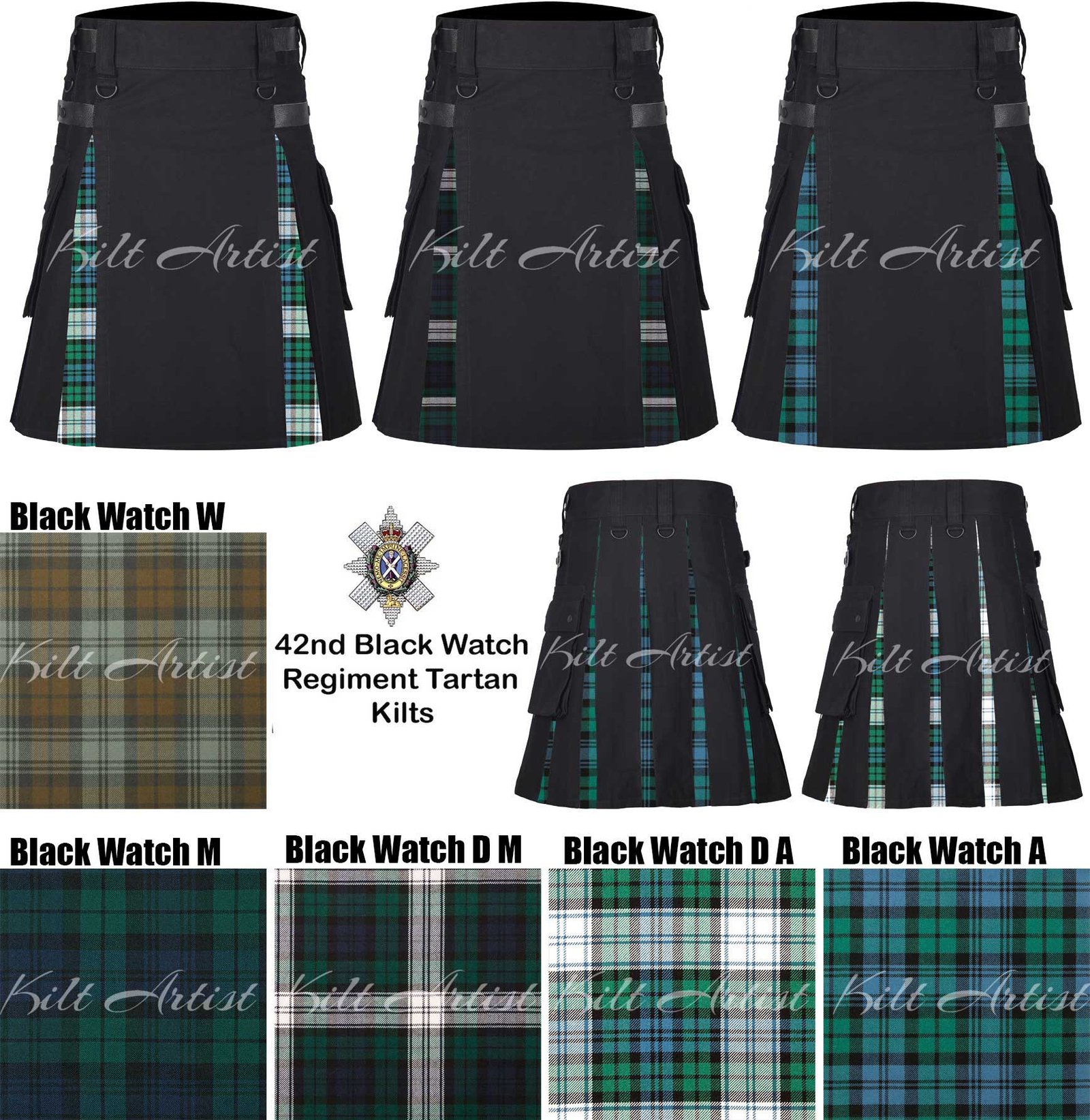 Black Watch Tartan Black Cotton Hybrid Utility Kilt