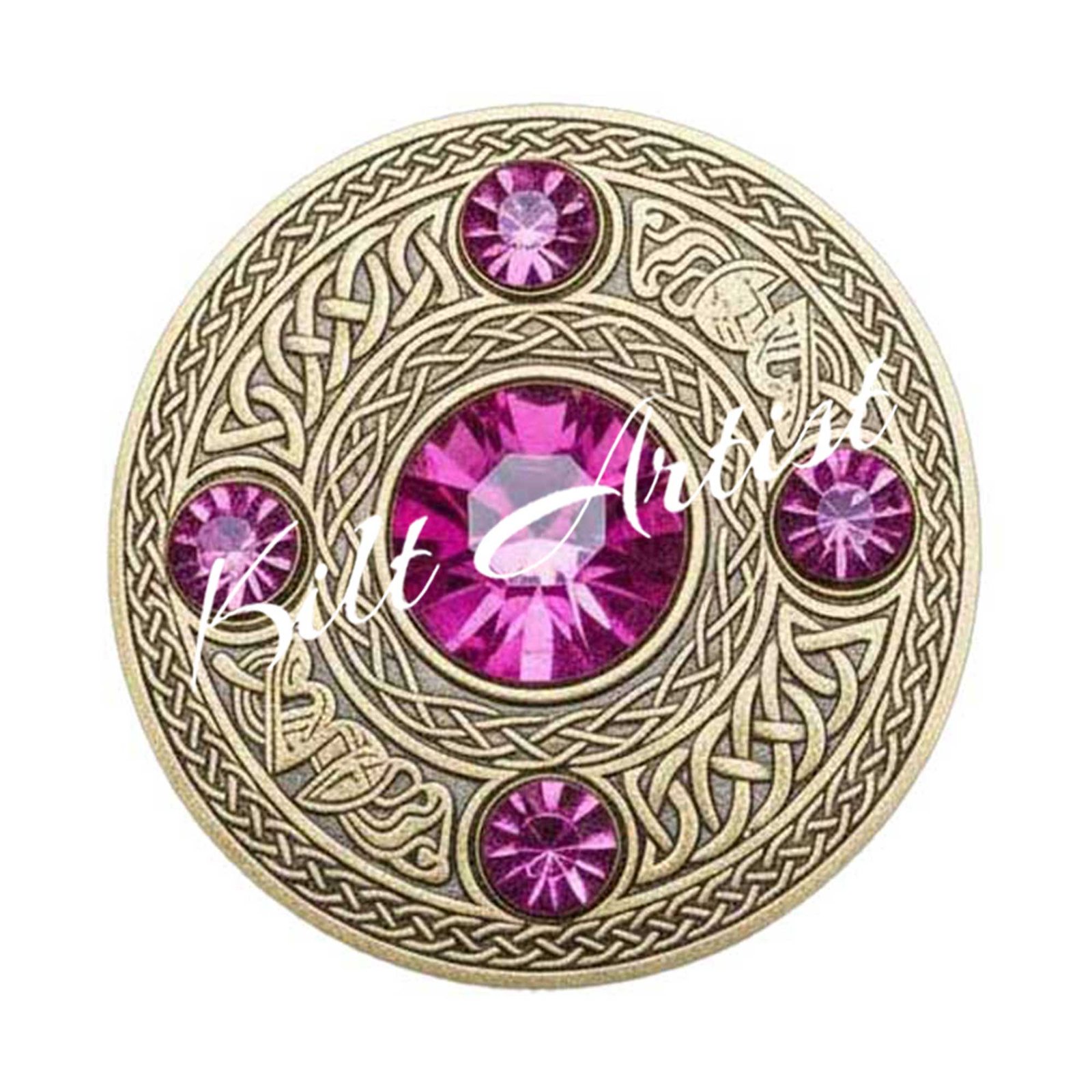 Scottish Fly plaid Brooch Pin Pink Crystal