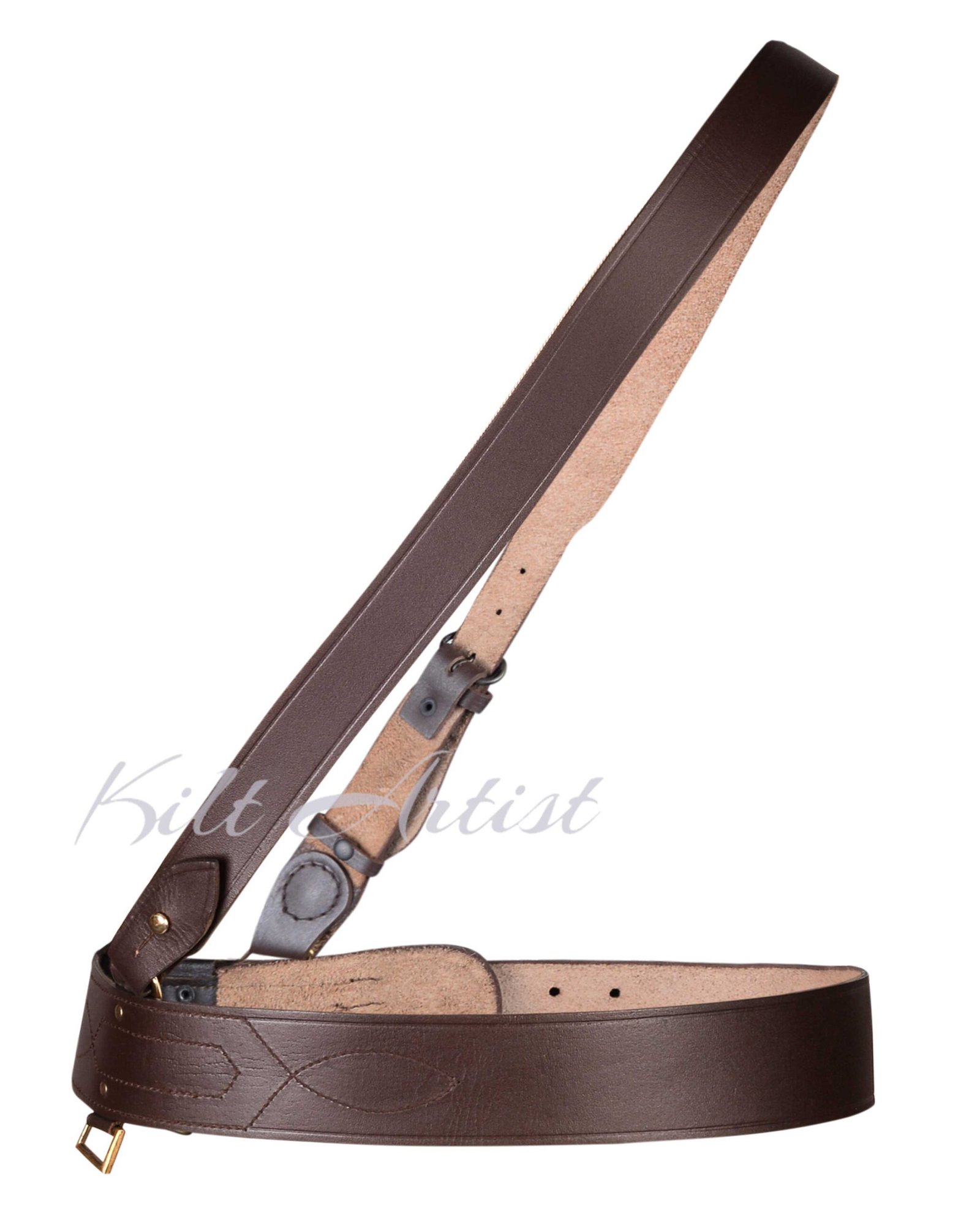 Brown With Gold Accessories Sam Browne Kilt Belt - Image 2