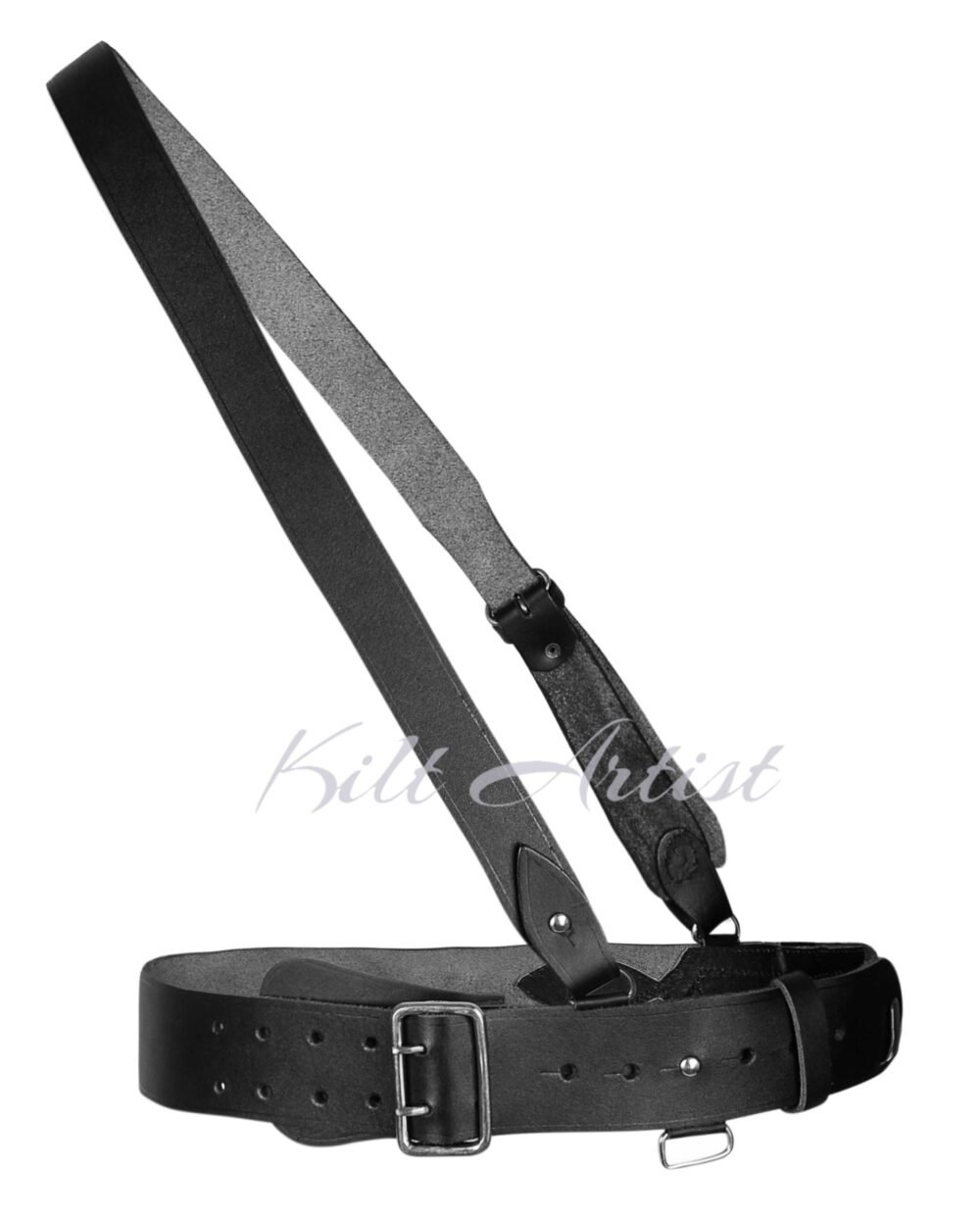 Black With Silver Accessories Sam Browne Kilt Belt