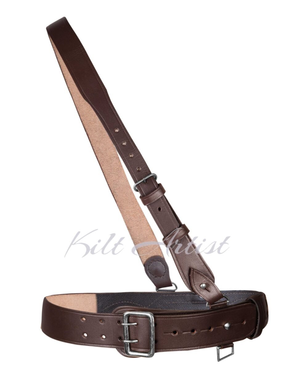 Brown With Silver Accessories Sam Browne Kilt Belt